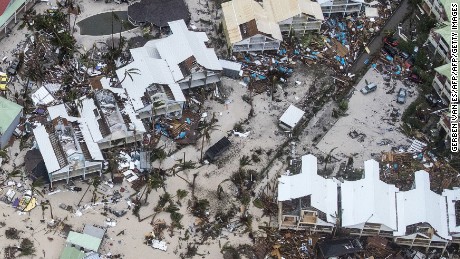 An aerial view shows the damage that Hurricane Irma left on the Dutch side of the island of St. Martin.