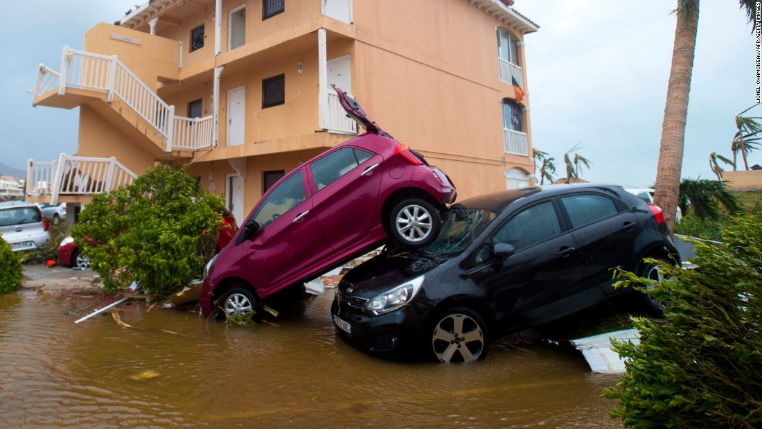 Cars are piled up in Marigot on September 6.