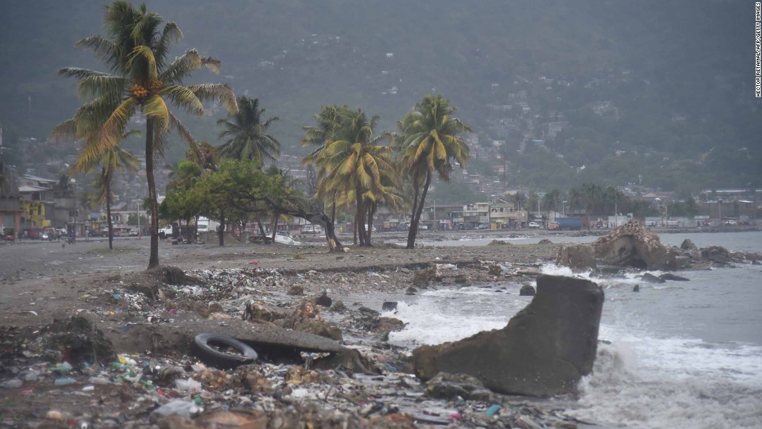 Trash and debris is washed ashore in Cap-Haitien, Haiti, on September 7.