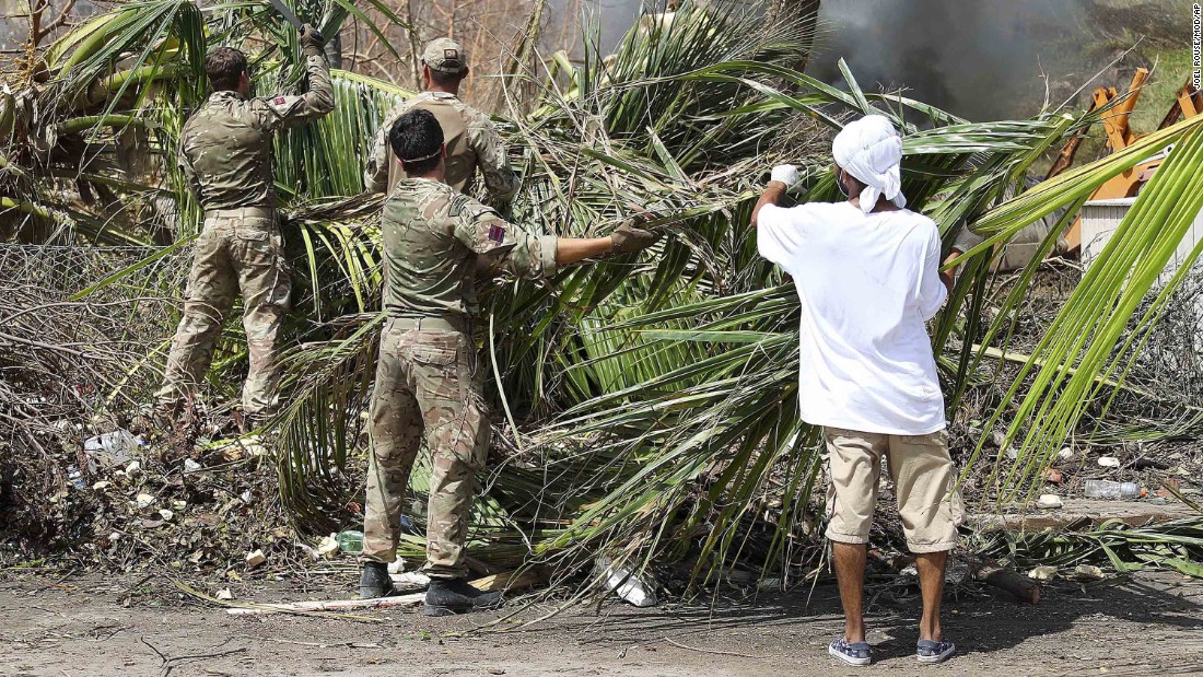 Members of the British Army provide support on Tortola, one of the British Virgin Islands.