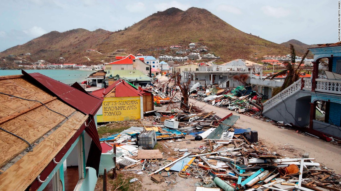Buildings are destroyed in St. Martin on September 12.