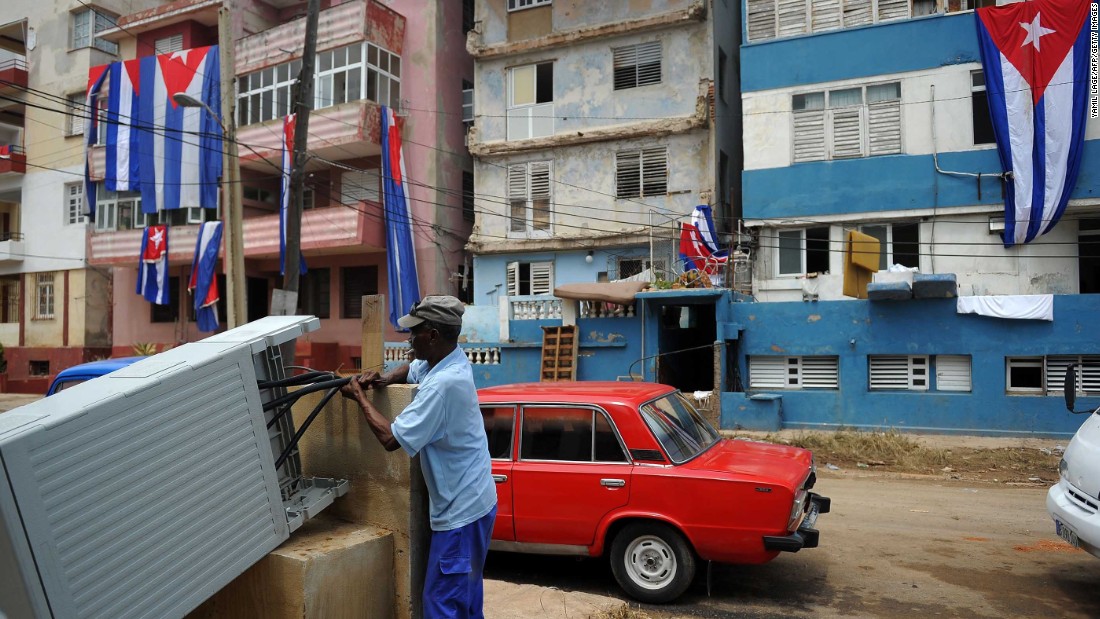 A man makes repairs in Havana on September 12.