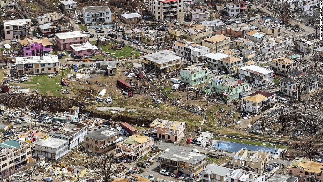 An aerial photo shows the devastation in Road Town, the capital of Tortola, the largest and most populated of the British Virgin Islands, on Wednesday, September 13.