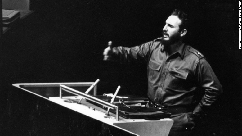 Cuban President Fidel Castro addressing the United Nations General Assembly in New York.