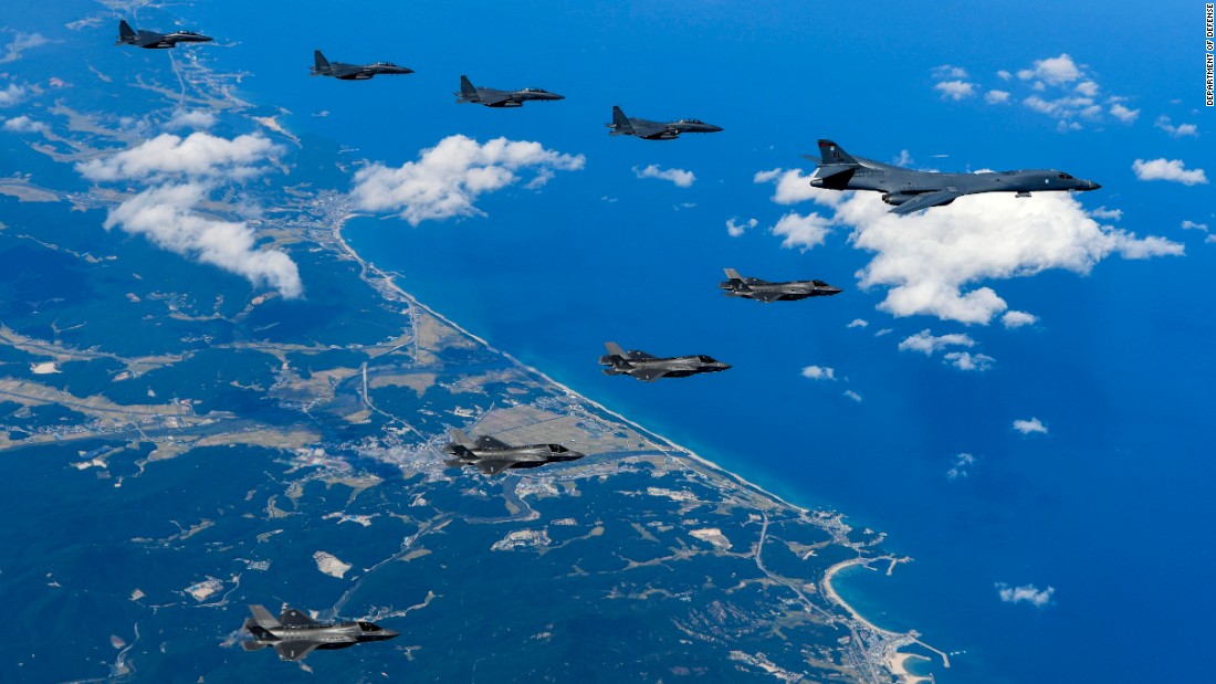 Fighter jets from the United States and South Korea fly together during a training exercise in Gangwon-do, South Korea, on Monday, September 18.