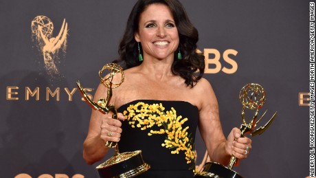 LOS ANGELES, CA - SEPTEMBER 17:  Actor Julia Louis-Dreyfus, winner of the award for Outstanding Comedy Actress for &#39;Veep,&#39; poses in the press room during the 69th Annual Primetime Emmy Awards at Microsoft Theater on September 17, 2017 in Los Angeles, California.  (Photo by Alberto E. Rodriguez/Getty Images)