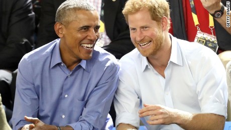 Barack Obama and Prince Harry share at laugh at this year&#39;s Invictus Games in Canada. 