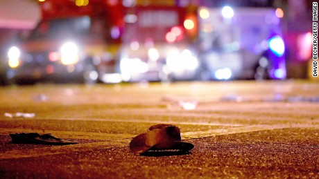LAS VEGAS, NV - OCTOBER 02:  A cowboy hat lays in the street after shots were fired near a country music festival on October 1, 2017 in Las Vegas, Nevada. A gunman has opened fire on a music festival in Las Vegas, leaving at least 20 people dead and more than 100 injured. Police have confirmed that one suspect has been shot. The investigation is ongoing. (Photo by David Becker/Getty Images)