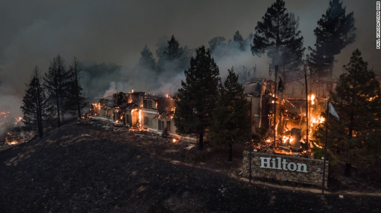 The Santa Rosa Hilton Hotel burns to the ground on October 9.  