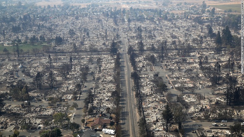 Homes are destroyed in the Coffey Park neighborhood of Santa Rosa on October 11.