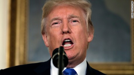 President Donald Trump speaks on Iran policy from the Diplomatic Reception Room of the White House, Friday, Oct. 13, 2017, in Washington. (AP Photo/Evan Vucci)