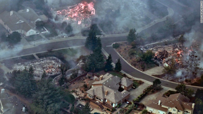 Aerial images showing parts of Sonoma and Napa County that have been hit by wildfires.