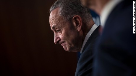 WASHINGTON, DC - OCTOBER 31: Senate Minority Leader Chuck Schumer (D-NY) pauses while speaking during a press conference to discuss their proposals for raising the 401(k) pre-tax contribution limits, October 31, 2017 in Washington, DC. (Drew Angerer/Getty Images)