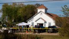 Emergency personnel seal off the scene of the mass shooting.