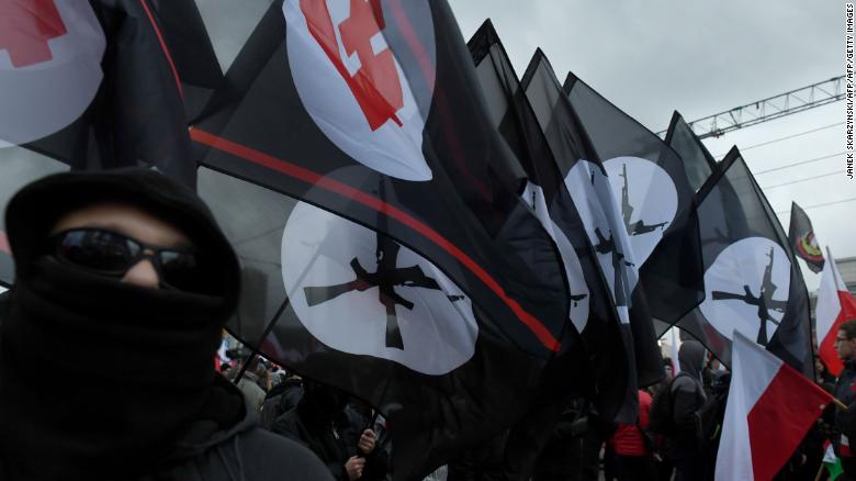 Far-right marchers waved flags as they took part in the march.