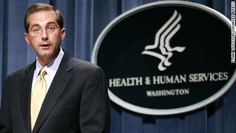 Deputy Health and Human Services Secretary Alex Azar meets reporters at the HHS Department in Washington, Thursday, June 8, 2006 to announce the approval of Gardasil, the first vaccine developed to protect women against cervical cancer.  (AP Photo/Evan Vucci)