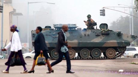 A tank patrols a street in Harare on Wednesday, November 15, after an apparent coup in Zimbabwe. In a dramatic televised statement, an &lt;a href=&quot;http://www.cnn.com/2017/11/14/africa/zimbabwe-military-chief-treasonable-conduct/index.html&quot;&gt;army spokesman denied that a military takeover was underway&lt;/a&gt;, but the situation bore all the hallmarks of one. The military said President Robert Mugabe and his family were &quot;safe.&quot;