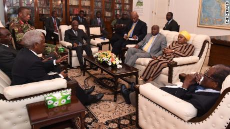 Image tweeted by Editor-in-Chief of the Herald @Caesar Zvayi. In the post he said,&quot;To Doubting Thomases claiming the pics I tweeted are old, here is the full spectrum, Pres Mugabe, Gen Chiwenga, Fr Mukonori, SA Defence Minister Nosiviwe Mapisa-Nqakula &amp; State Security Minister Bongani Bongo @ State House this afternoon more pics on http://www.herald.co.zw &quot;