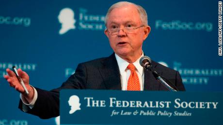 US Attorney General Jeff Sessions speaks to the Federalist Society 2017 National Lawyers Convention in Washington, DC, November 17, 2017. (SAUL LOEB/AFP/Getty Images)