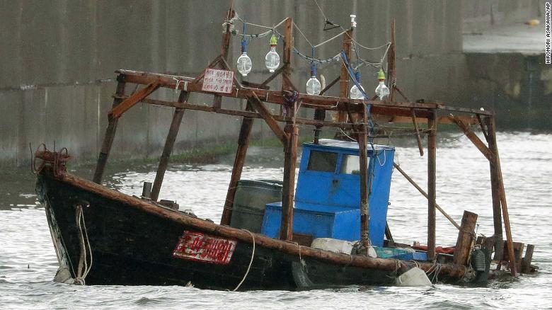 A wooden boat is seen at a nearby marina, in Yurihonjo, Akita prefecture, northern Japan, Friday, Nov. 24, 2017.