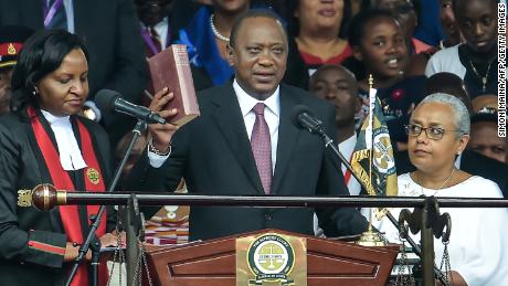 Kenya's President Uhuru Kenyatta takes oath of office during his inauguration ceremony on November 28, 2017 in Nairobi.