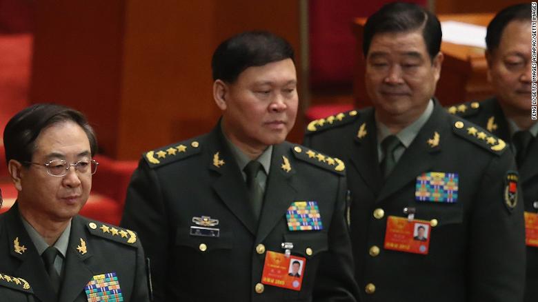 Disgraced Chinese General Zhang Yang (center) seen with other members of the country&#39;s Central Military Commission. 