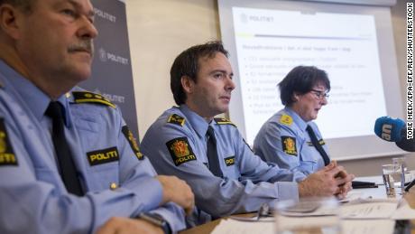 Norwegian police officials Aslak Finvik, Oeyvind A. Rengard and Tone Vangen (left to right) spoke to the press on Tuesday about the investigation. 