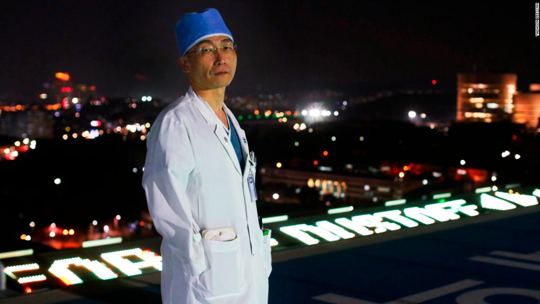 Dr. Lee Cook-Jong on the hospital&#39;s rooftop helipad.