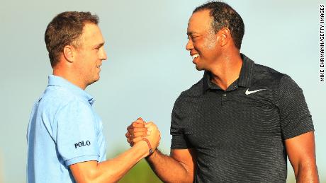 'And all I get asked about, is Tiger Woods' - PGA Tour player of the year Justin Thomas (left).