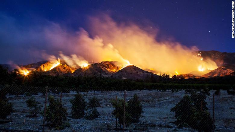 The Thomas Fire burns along a hillside near Santa Paula on December 5.