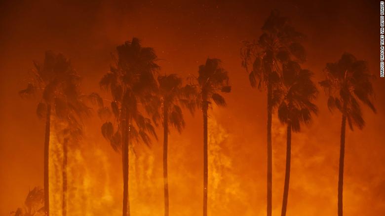 Tens of thousands flee California wildfires as hundreds of buildings burn