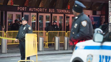 Police respond to an  explosion at the Port Authority bus terminal on Monday in New York.