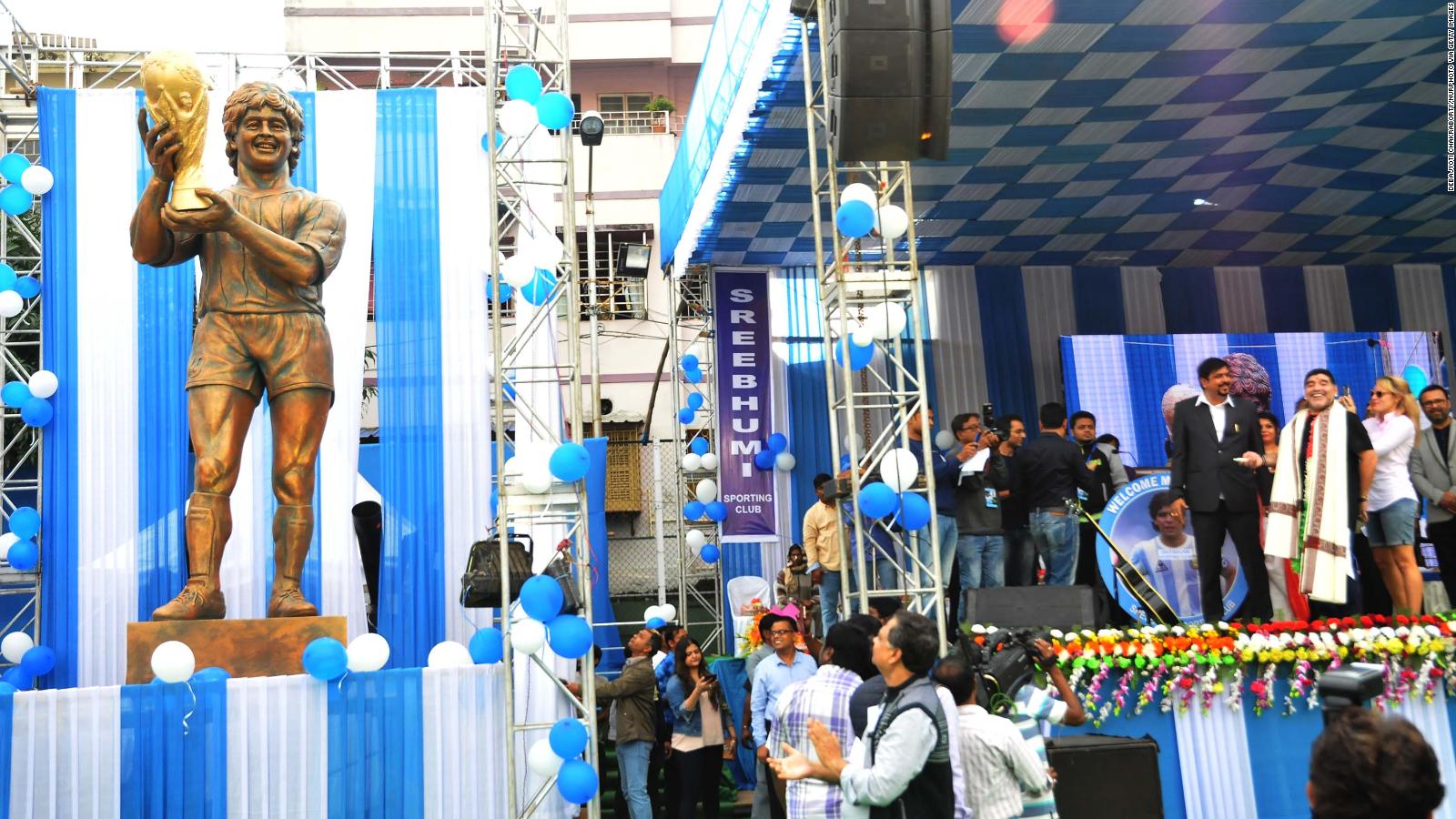 The bronze statue of Argentine footballer Diego Maradona in the Indian city of Kolkata.