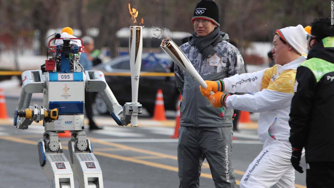 While the Olympics have traditionally been the realm of human competition, it appears robots are coming for next year&#39;s Games in South Korea. A humanoid bot, dubbed HUBO, received the iconic flame from Dr Dennis Hong in Daejeon on Monday 11 December 2017.