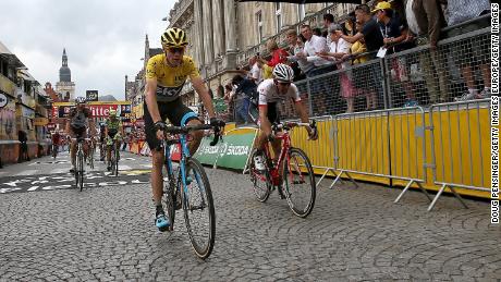 Froome and Tony Martin of Germany are pictured in action during the 2015 Tour de France.