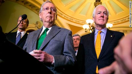 WASHINGTON, DC - DECEMBER 12: Senate Majority Leader Mitch McConnell (R-KY) and Sen. John Cornyn (R-TX) speak to reporters about the Alabama Senate race, during a news conference on Capitol Hill, December 12, 2017 in Washington, DC.