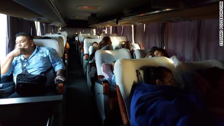 Passengers on this bus tried to catch some sleep as the journey took them through rural Venezuela. 