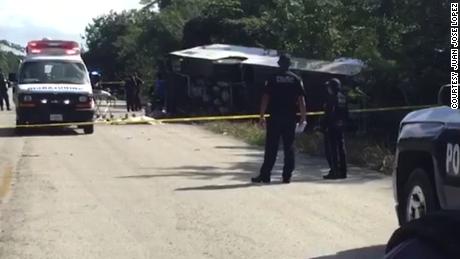 Authorities are at the scene of Tuesday's bus crash in Mexico's Quintana Roo state.