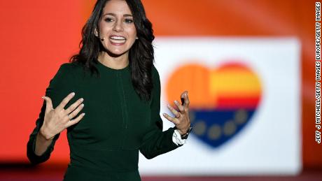 The leader of the center-right party Ciutadans, Inés Arrimadas, at a campaign rally on Sunday