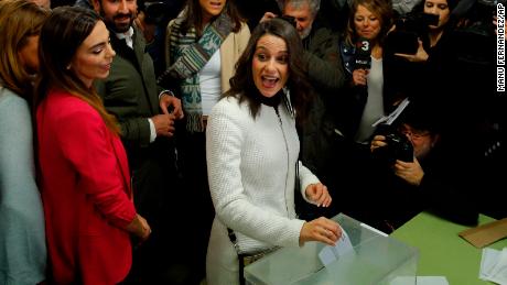 Ciutadans (Citizens) candidate Inés Arrimadas casts her vote in Barcelona.