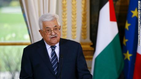 Abbas at a press conference in Paris in December