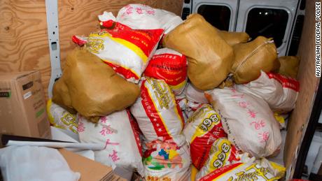 A close-up of some of the 20 kg bags of methamphetamine seized by officers. 