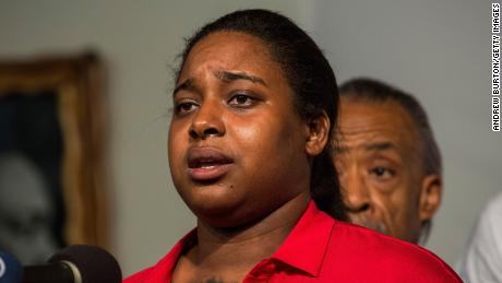 NEW YORK, NY - JULY 14:  Erica Garner, Eric Garner&#39;s daughter, attends a press conference held with her familiy members and the Reverand Al Sharpton calling for further justice and legal action against the police officers responsible in the death of Eric Garner on July 14, 2015 in New York City. Garner died in July, 2014 when police subdued him with a chokehold under suspicion of selling loose cigarettes.  (Photo by Andrew Burton/Getty Images)