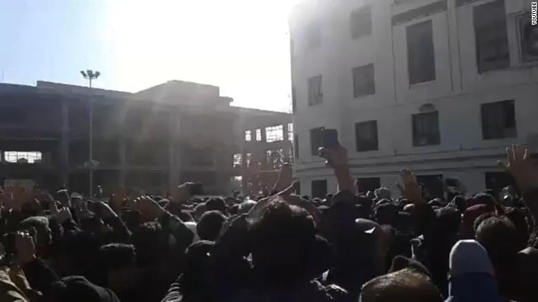 A still frame from a YouTube video published on Friday, December 29 purporting to show a protest in Mashhad, Iran. CNN cannot independently confirm its authenticity.