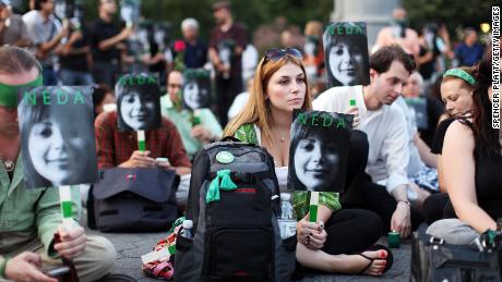 A July 2009 gathering in New York remembers Neda Agha-Soltan, who died in Tehran protests.