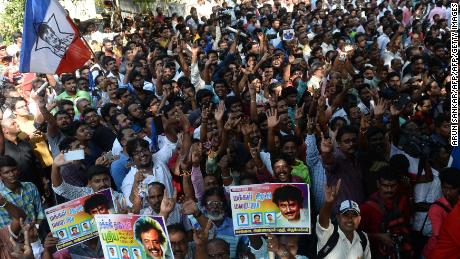 Indian fans of Rajinikanth celebrate after his announcement that he will enter into politics, in Chennai on December 31, 2017.
