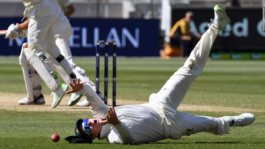 Australia&#39;s Steve Smith drops a catch during the fourth Test match of the Ashes series on Wednesday, December 27.