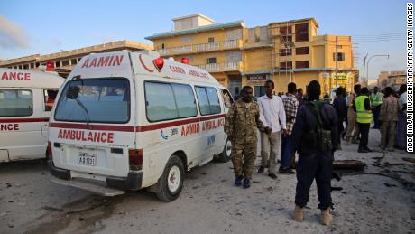 Aftermath of a bombing in Mogadishu, Somalia. 