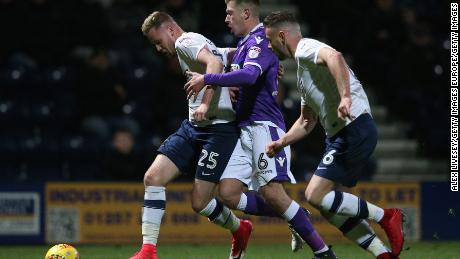 Kevin O&#39;Connor (No. 25) playing for Preston against Bolton.