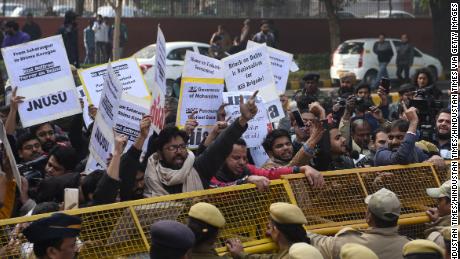 Dalit demonstrators shout slogans and protest in the Indian capital New Delhi, on January 3, 2018.